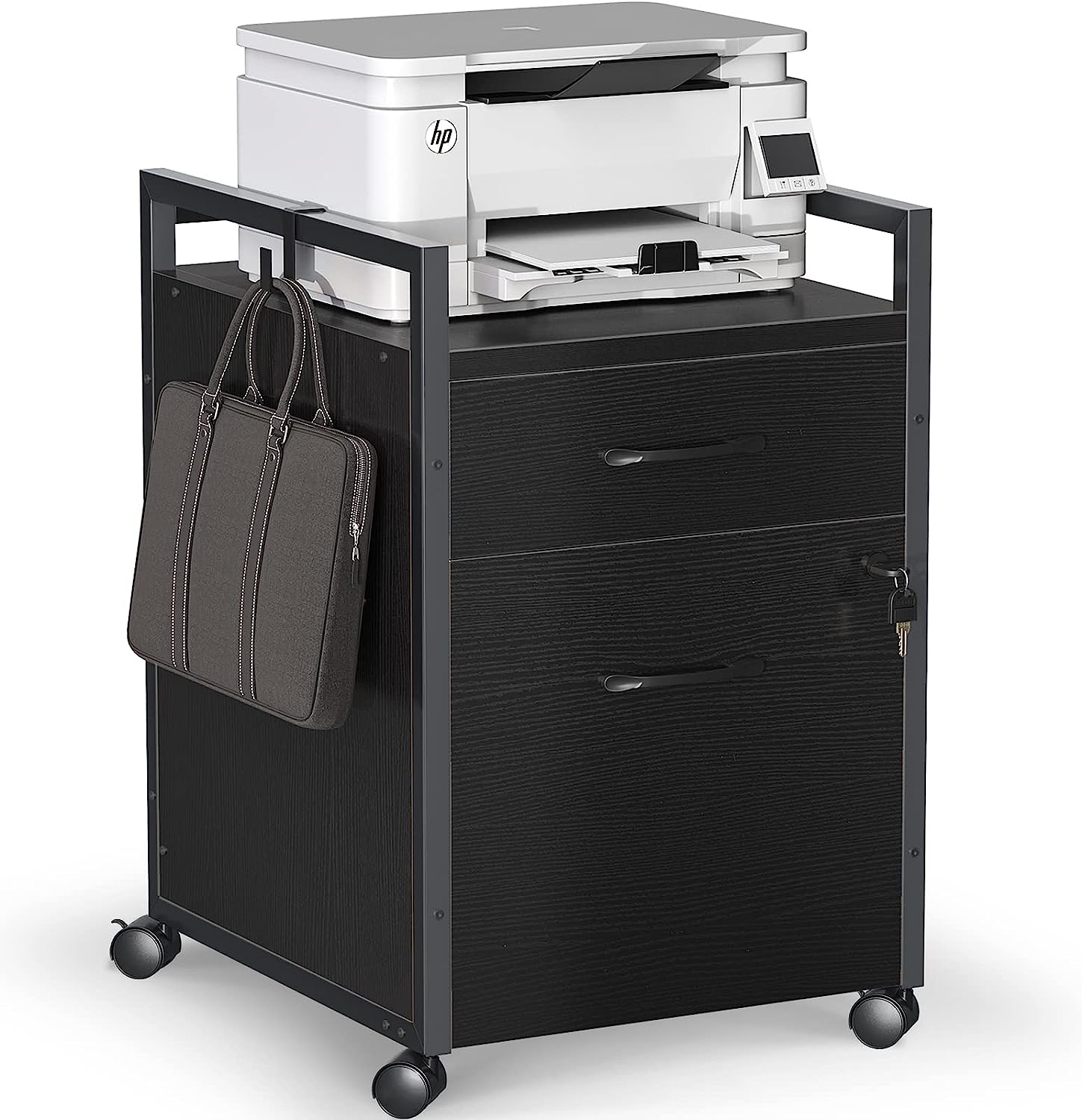230527222659341_1 ODK File Cabinet with 2 Drawers, Mobile Office Cabinet with Lock on Wheels, Rolling Office Printer Stand Filing Cabinet for A4, Letter Sized Document with Iron Hook, White - Image 1